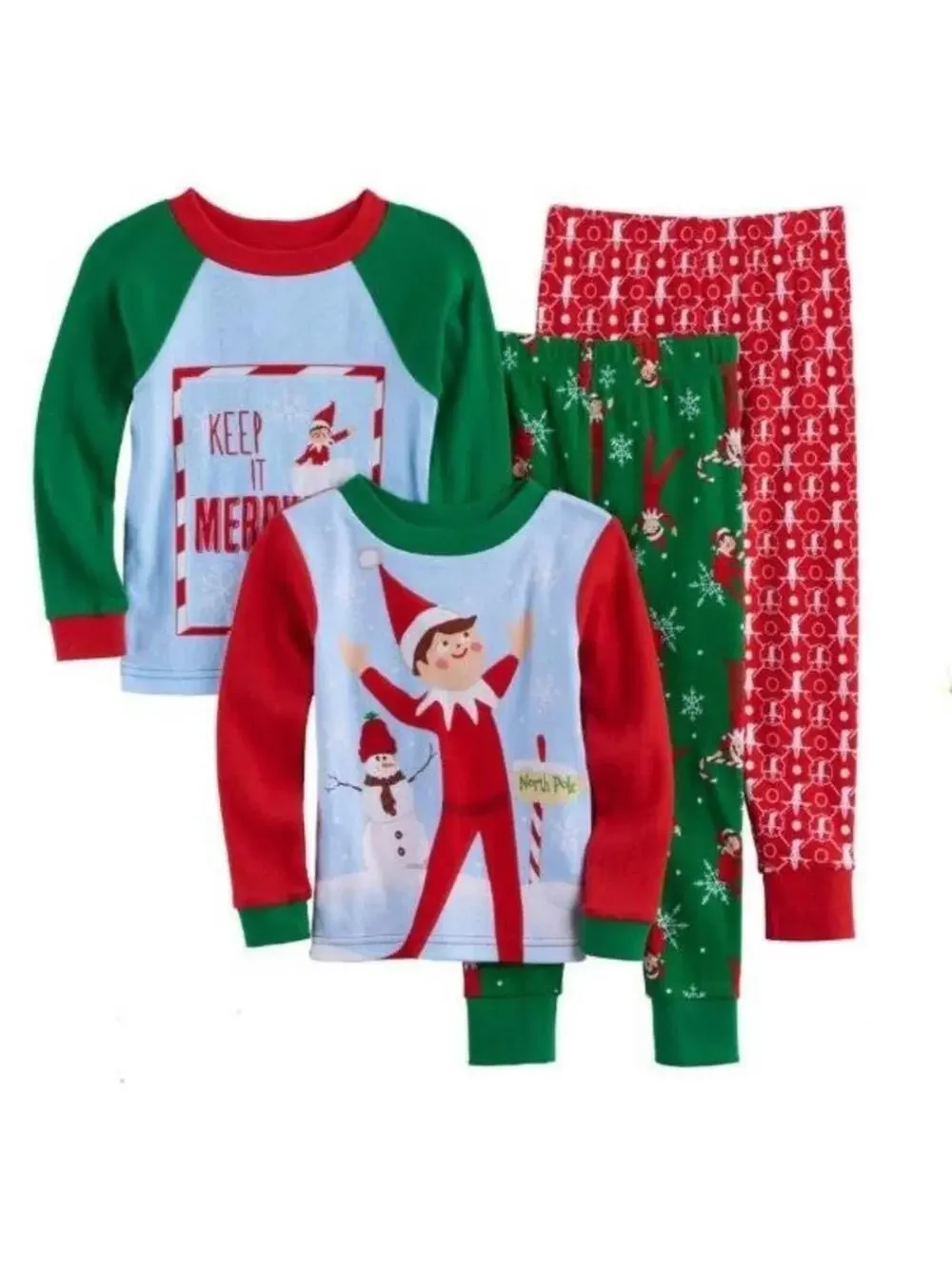 Elf On The Shelf Christmas Pajamas Boys 4 Long Sleeve Shirts Pants 4 Pc Set